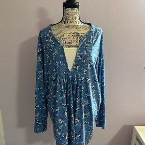 Blue Floral Long Sleeve Top